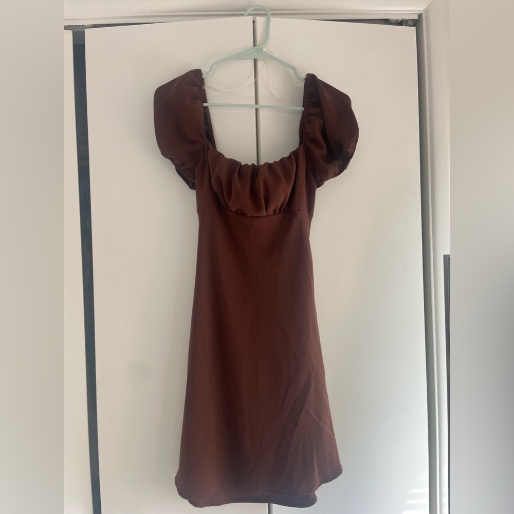Brown Tie-Back Mini Dress
